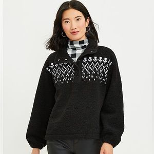 NWT LOFT Petite Fair Isle Sherpa Snap Collar Top | XSP